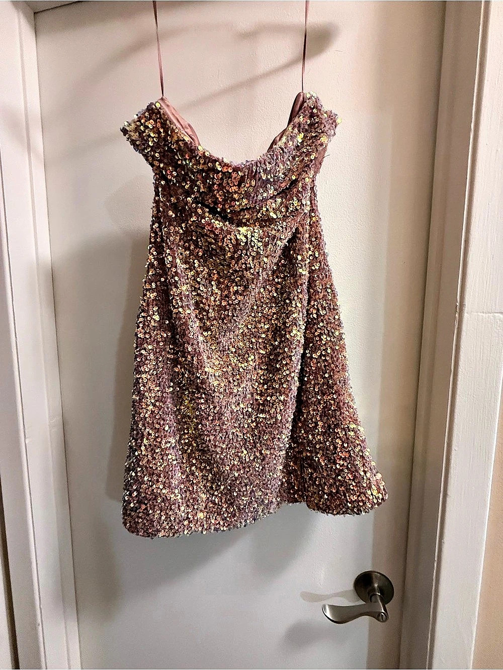 White Birch Sequin Mini Dress in Pink & Gold NWT